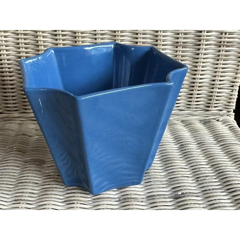 VINTAGE HAEGER BLUE GLAZE FLOWERPOT PLANTER 8-SIDED MODEL 3785 Octagon